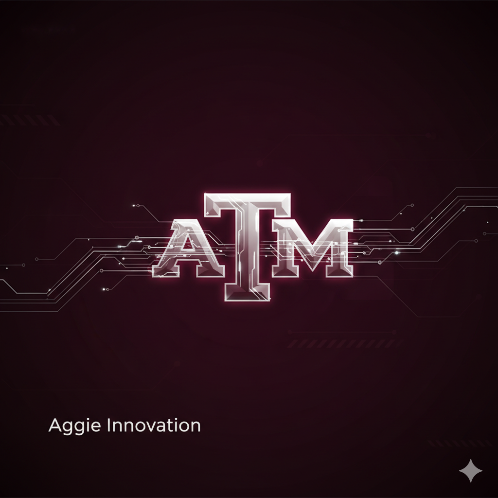 Aggie Innovation — AI-generated concept art combining Texas A&M maroon with digital transformation